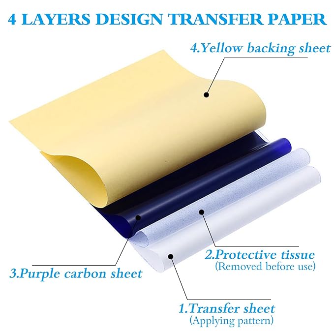 Yangna Tattoo Transfer Paper 50 Sheets A4 Thermal Stencil Paper for Tattoo Artists, 4-Layer Design Works with Thermal Copier Machines & Hand Tracing