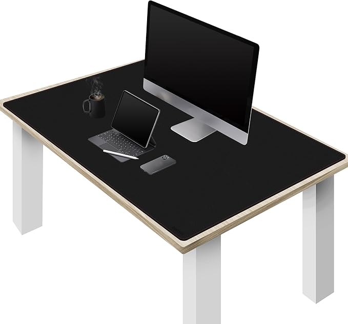 ZORESYN Large PU Leather Desk Mat Black 51.2x27.6 Inches, Waterproof Gaming Mouse Pad with Non-Slip Suede Base, Office Desk Protector & Writing Surface for Home