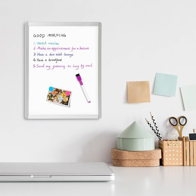 VUSIGN Small Dry Erase Whiteboard, 11 x 14 Inches White Board for Students, Fridge, Locker, Mini Dry Erase Board, Aluminum Frame, 2 Pack