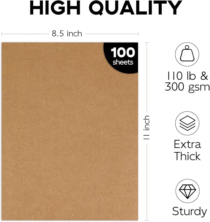 Heavy Weight 110lb Cardstock Brown Printer Paper, Goefun 100 Sheets Brown Cardstock 8.5 x 11 300 GSM for Invitations, Menus, Poster, DIY Card