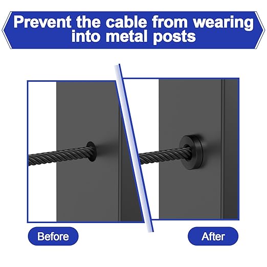 BLIKA Upgraded 20 Pack Stainless Steel Black Protector Sleeves for 1/8" 5/32" or 3/16" Deck Cable Railing, for Metal Posts, T316 Marine Grade, Cable Railing Protector Sleeves, Cable Railing Post Kits