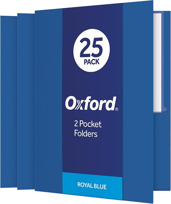 Oxford Twin-Pocket Folders, Textured Paper, Letter Size, Royal Blue, Holds 100 Sheets, Box of 25 (57512EE)