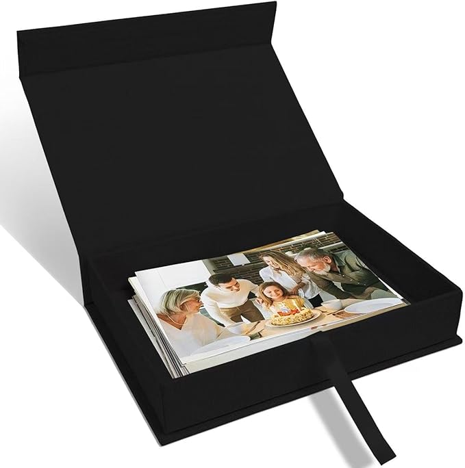 Sprsthai 5x7 Archival Photo Storage Box with Lid – Stackable Memory Keepsake Organizer for Photos, Certificates, Jewelry & Scrapbooking Supplies Black