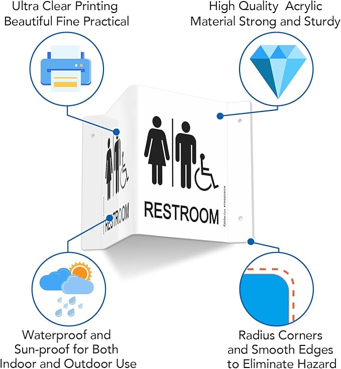 Faittoo Restroom Sign, Bathroom Signs, 2 Pack 6 x 8 Inches Acrylic Sign, for Office or Business Bathroom and Toilet Door or Wall Decor, Indoor Outdoor Use, White (Men and women with Handicap)