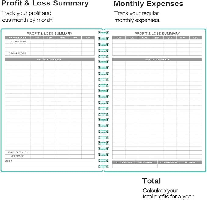 Heveboik Income & Expense Log Book - A5 Income and Expense Tracker for Small Business, Accounting Bookkeeping Tracking for Woman and Man, 5.8" x 8.3", Teal