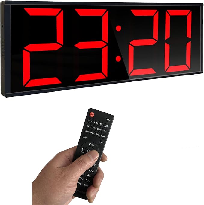 ETEBRG 17.3'' Huge Digital Wall Clock, Home Gym Interval Workout Timers, with Countdown, Stopwatch, 7-Color Light, 8-Alarms, Calendar/Temperature Display, for HIIT/Tabata/FGB/EMOM (Red)