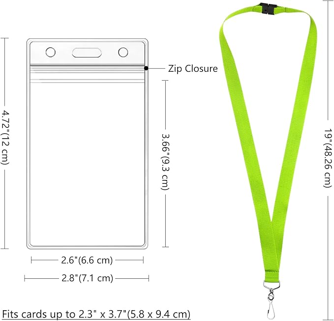 24-Pack Apple Green Breakaway Lanyards with Waterproof Badge Holders, Polyester Neck Straps for ID Cards, Events, Office, and Schools