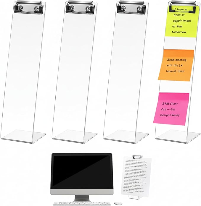 AceOrbit 4 Pcs Monitor Memo Boards for Computer, Acrylic Multifunction Screen Message Reminder, Transparent Computer Sticky Note Holder, Creative Office Desk Accessories for Desktop Home