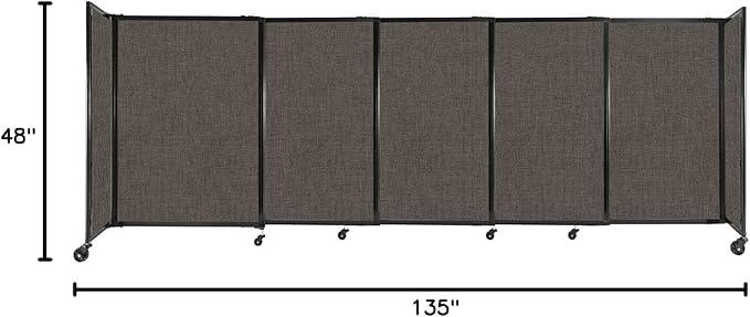 Versare Straightwall Sliding Portable Wall Partition | Freestanding Office Dividers | Locking Wheels | Temporary Room Separator | 11'3" Wide x 4' Tall Mocha Fabric Panels