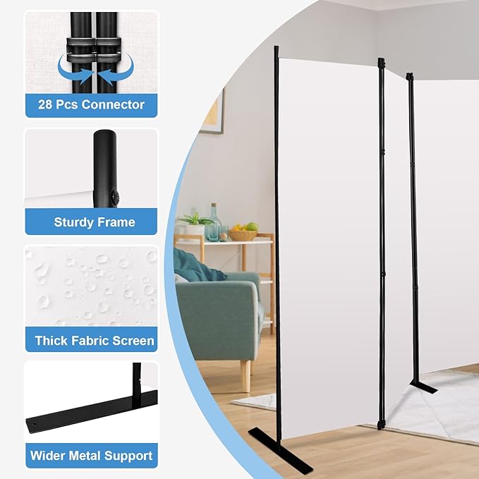 MAYOLIAH 8-Panel White Room Divider 6ft Tall Folding Privacy Screen Portable Office Partition Indoor Wall Separator 160" W X 72" H
