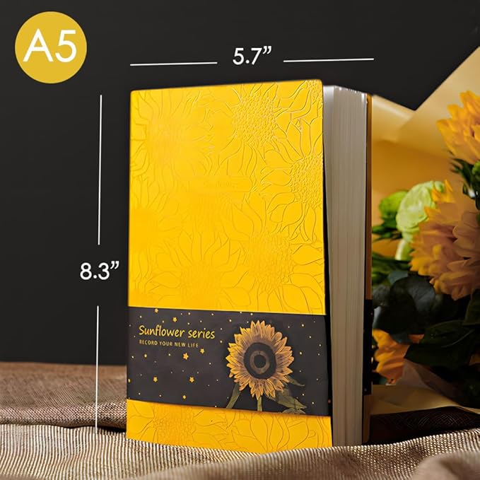ipoul Sunflower Journal, Yellow Notebook, Softcover Notebook, College Ruled Notebook, Lined Journal, A5, 6"x8", PU Leather Soft Cover, Writing Journal, Sunflower Gifts for Women, Beautiful Journal