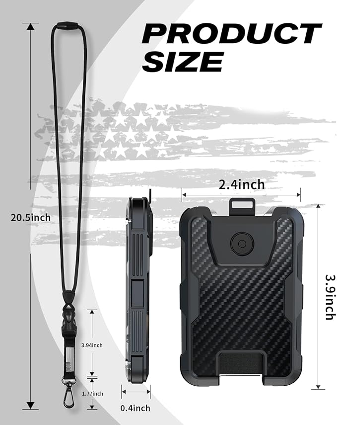 LIUGX Carbon Fiber Badge Holder with Heavy Duty Breakaway Lanyard, Durable ID Card Holder (Holds 6 Cards) with Quick Release Detachable Buckle, Metal Clip, American Flag