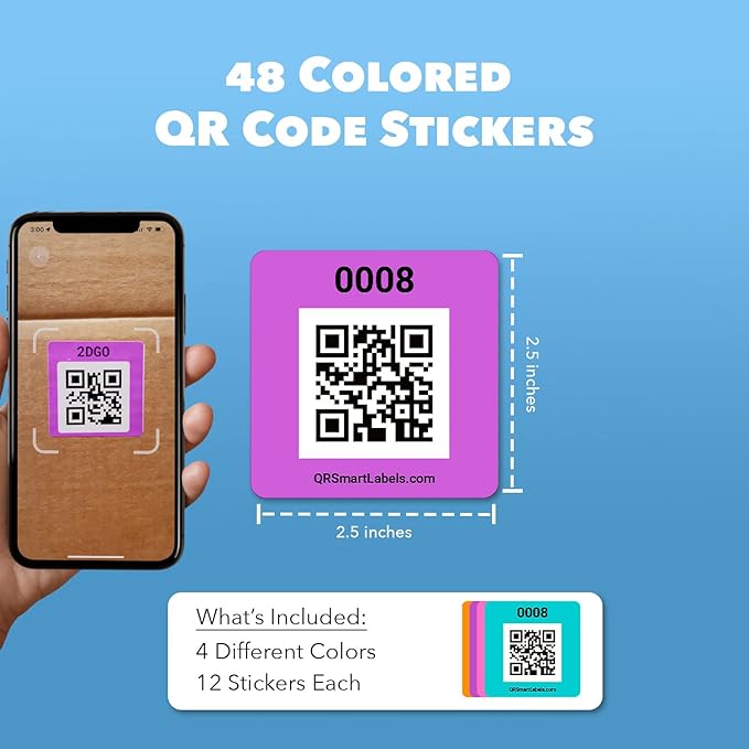 Smart Labels QR Code Stickers Pack of 48 (Modern) Made in USA - QR Code Labels for Storage & Inventory Tracking, Storage Unit Organization, App Stickers for Inventory Organization & Moving Supplies