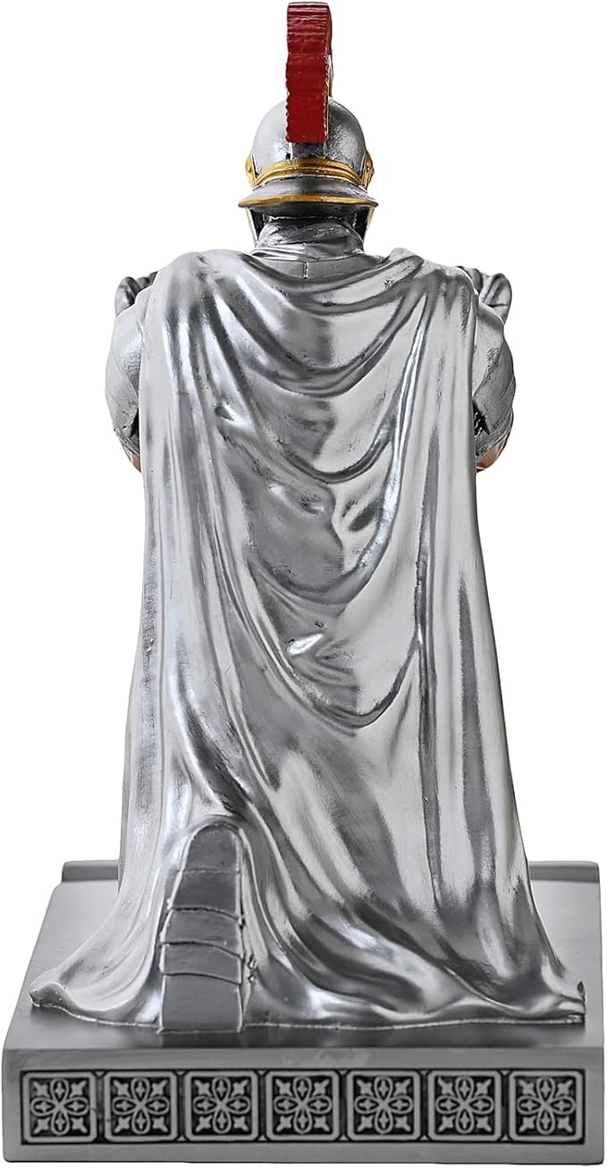 CYXStar Roman Praetorian Prefect Warrior Knight Pen Holder Desk Ornament Resin Praetorian Guard Mobile Phone Stand Desk Accessories and Organizer for Office with a Letter Opener (Silver)