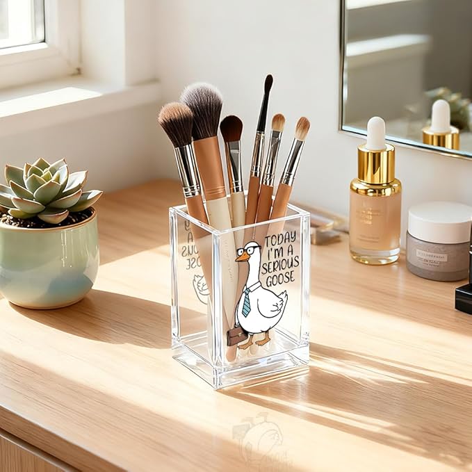 QYUVK Today I'm A Serious Goose Acrylic Cosmetic Pencil Holder Cup, Funny Silly Goose Pen Holder Gifts For Women Men Friends HR Boss, Office Sarcastic Humor Gifts for Coworkers, Goose Lover Present