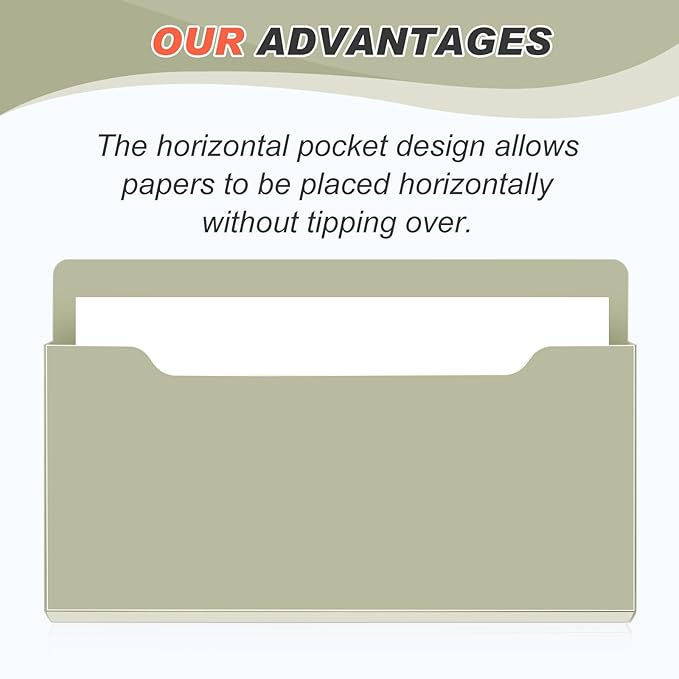 Feifeiya Magnetic Pocket File Holder Large File Folder Organizer Paper Mail Letters Holder Wall Hanging Office Supplies for Refrigerator Whiteboard Cabinets(13.8 x 8.3 Inch,Horizontal,Sage Green)