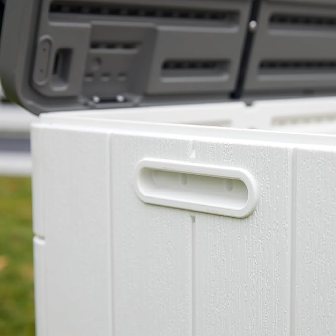 Decksplore 100 Gallon Outdoor Storage Box Waterproof Lockable Resin Deck Box Large, Patio Storage Bin for Pool Accessories Cushion Furniture, Garden Tools, UV-Resistant Outside Delivery Black&White