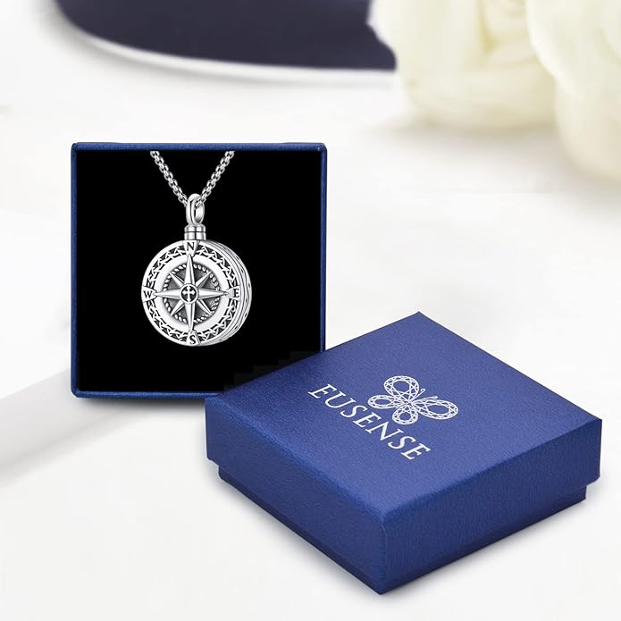 Compass Necklace for Women Men 925 Sterling Silver Pendant Urn Necklaces for Ashes Picture Locket Necklace Anchor Necklace Viking Necklace Crystals CZ Moonstone Abalone Shell Turquoise Compass Jewelry