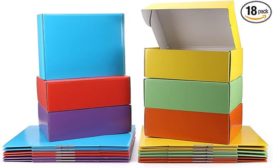 PHAREGE 12x9x4 inch Gift Shipping Boxes Bulk 18 Pack 6 Colors, Tab Lock Tuck Top Mailing Boxes for Packaging Small Business, Medium Cardboard Mailer Boxes for Wrapping Present