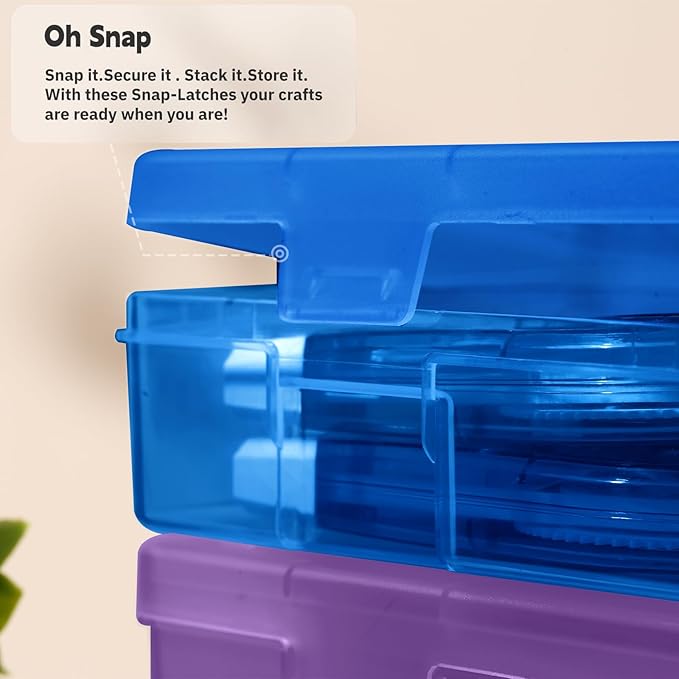 novelinks Stackable Plastic Clear Storage Box Containers with Latching Lid - Art Craft Supply Organizer Storage Containers for Pencil Box, Crayon, Beads, Jewelry (6 Pack Large -Color)