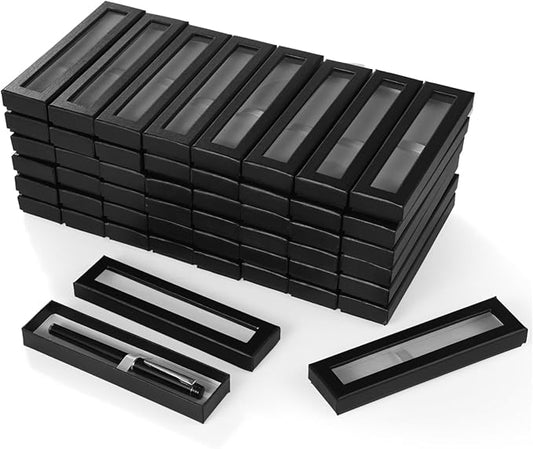 OMISTAR 50 PCS Pen Gift Box Empty Cases with Clear Lid, Black Ballpoint Pen Gift Box Pen Jewelry Display Box for Jewelry Gift Business Birthday Souvenir Office Supplies (50PCS)