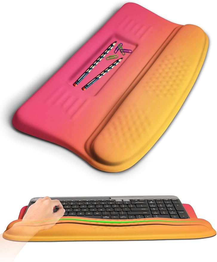 KUOSGM Ergonomic Wave Wrist Rest with Keyboard Stand, Cushioned Palm Rest, Comfortable Integrated Memory Foam for Natural Typing and Relieve Wrist Pain, Sunrise Morning Light