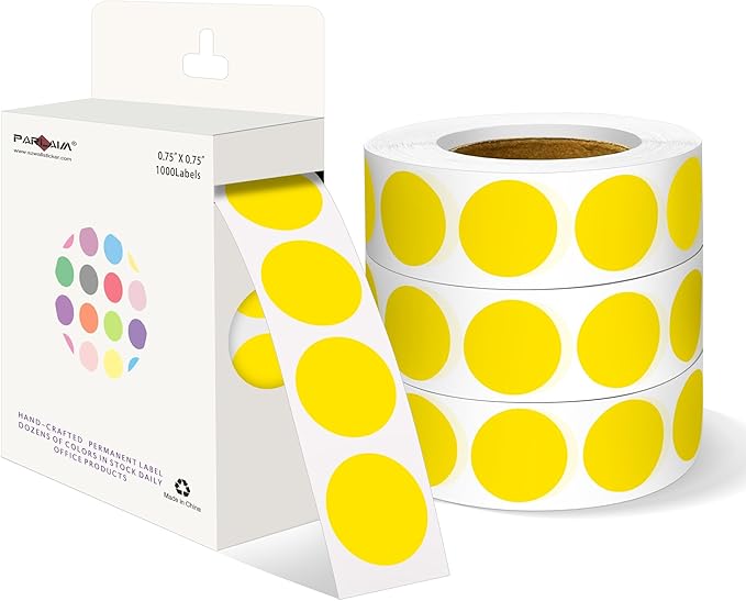 PARLAIM 3/4 Inch Roll Color Coding Labels,4000 per/4 Rolls Round Adhesive Color Coding Circle Dot Stickers for Office Home(Yellow)
