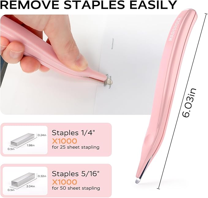 Marsrock Desktop Stapler, Swing-Arm Swivel Stapler, 50 Sheet Capacity, 2000 Staples and Staple Remover, Rotatable Heavy Duty Staplers for Office, Home, Classroom, Booklet, Book Binding,Pink