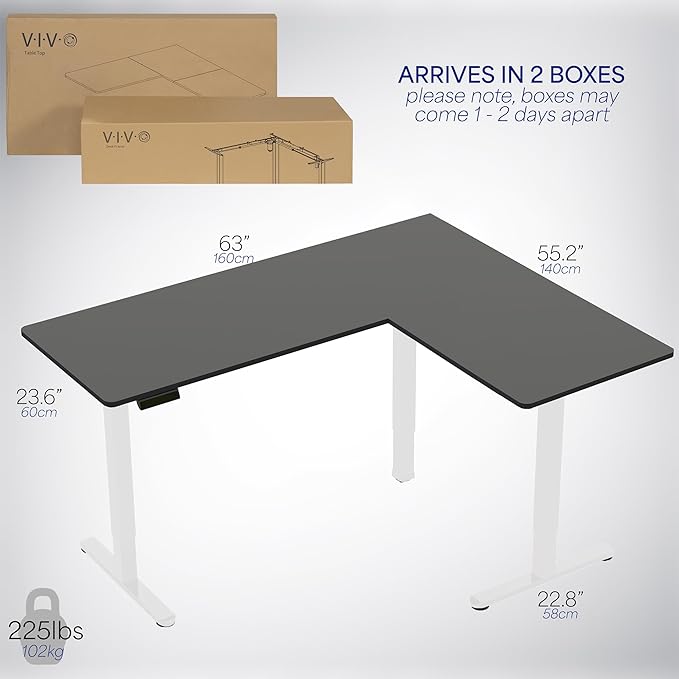 VIVO Electric Corner 63 x 55 inch L-Shaped Standing Desk, Memory Height Adjustment, Black Top White Frame, DESK-E3CTWB