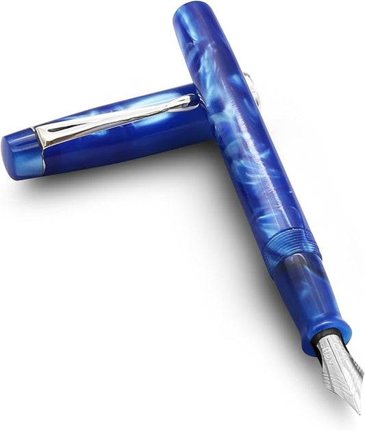 FPR Himalaya V2-Chrome Ultra Flex Nib Pen - Twist-Style Converter Filled Calligraphy Pens for Writing-Fancy Pens for Men & Women- Flex Fountain Pen w/Metal Clip & Cap Ring (Indigo Blue Acrylic)