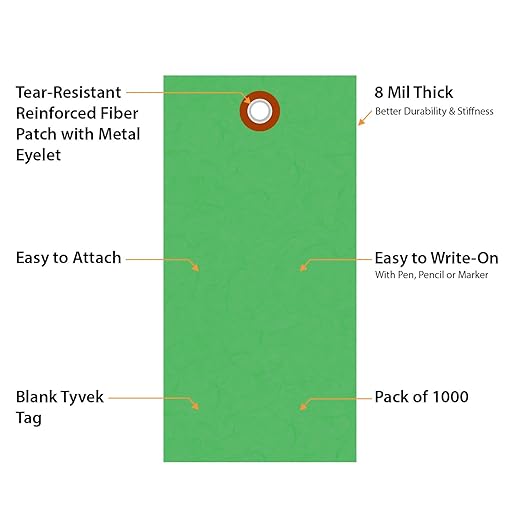 SmartSign (Pack of 1000) 4.75 x 2.375 inch “Green” Blank Tyvek Shipping Tags with Metal Eyelets, Size #5, 8 mil Thick Tyvek