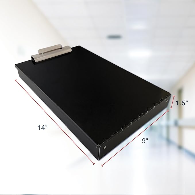 Saunders Metal Clipboard with Storage, Black Single Layer Nursing Clipboard Folio, Letter Size Paper Organizer, Steel Clip with Self Locking Latch, Form Holder for Office, School & Work - Made in USA