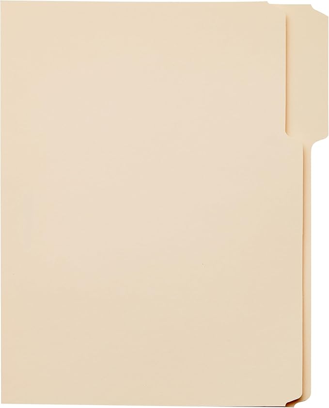Amazon Basics File Folders with Tabs for Filing, 1/3-Cut Tab, Assorted Positions, 8.5x11 inches, Letter Size, Manila, Pack of 100