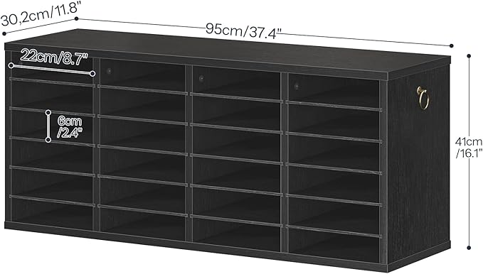 HOOBRO Literature Organizers, 24 Compartments Office Mailbox with Adjustable Shelves, Wood Countertop Literature Sorter for Office, Home, Classroom, Mailrooms Organization Black BK64WF01