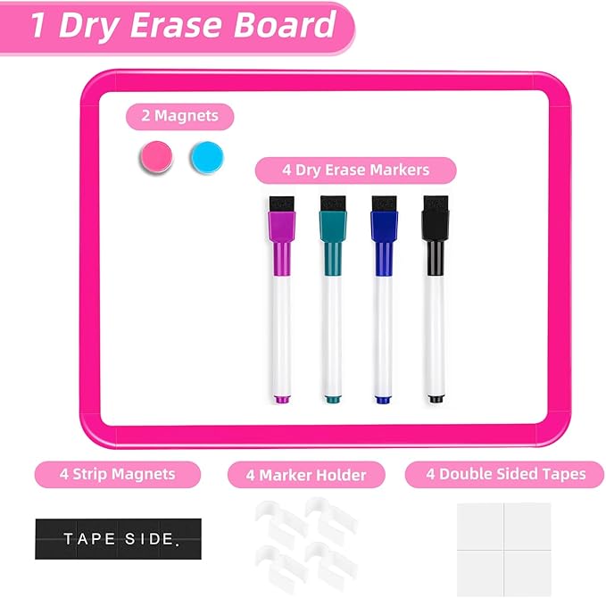 VUSIGN Small White Board Dry Erase, 8.5'' x 11'' Magnetic Dry Erase Board, Mini Whiteboard with Markers for Students, Fridge, Wall, Locker, Dark Pink