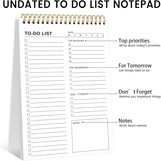 To Do List Notepad, 120 Pages 6.7x9.8" to Do List Notebook Undated Daily Planner Notepad with Task Checklist Home Office School Supplies