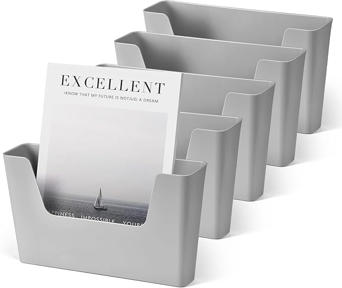 YOHOM No Drilling File Holder Wall Mails Magazines Organizer Adhesive Door Mount, Single Pocket, (White 1) (GREY, 5 PCS)