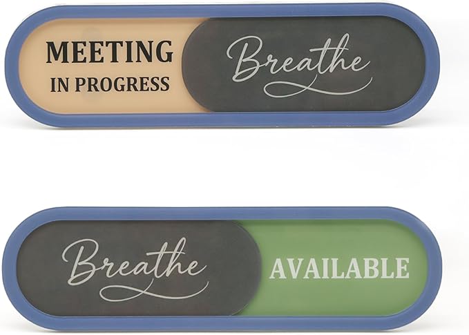 In a Meeting Office Door Sign with Slider - "Breathe" Offices Status Indicator (Meeting in Progress/Available), Adhesive Back & Extra Magnets, Acrylic Privacy Sign for Home Office, Studios & Workspaces