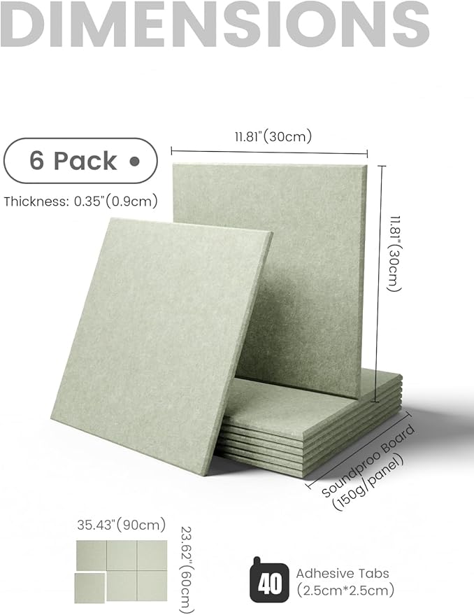 Fluxynara Large Felt Bulletin Board 36" x 24" Cork Board Alternative-6 Pack with 40 Safe Removable Adhesive Tabs, Cork Boards for Walls Cork Board for Home Office Classroom Pin Board - Sage