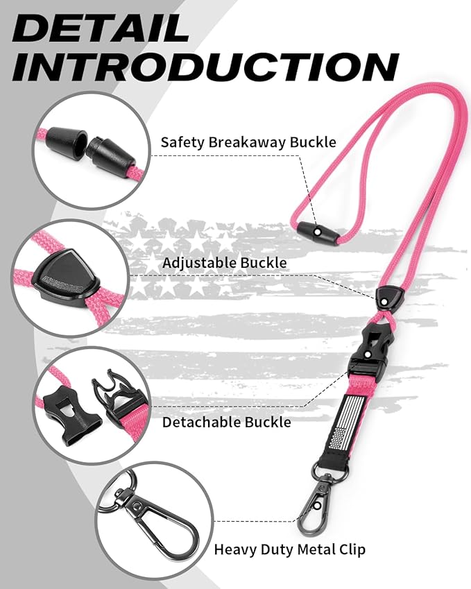LIUGX Badge Holder with Heavy Duty Breakaway Lanyard, Carbon Fiber-Texture, Durable ID Card Holder (Holds 6 Cards) with Quick Release Detachable Buckle, Metal Clip, American Flag