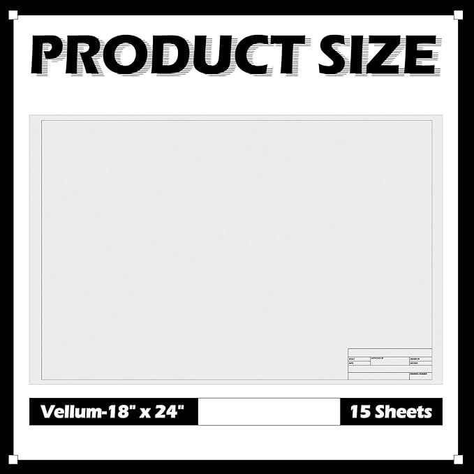 Tatuo 15 Sheets Architectural Vellum Paper 18 x 24 Inch Drafting Vellum Tracing Sheets Semi Translucent Drafting Paper Rag with Border and Title Block for Drawing Sketching Architecture Building
