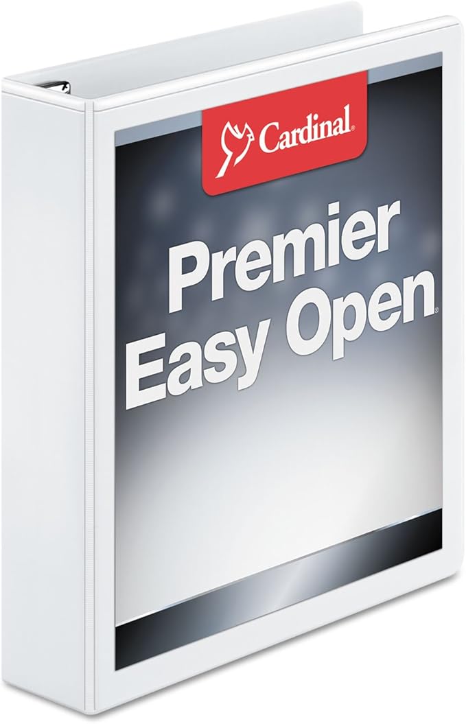 Cardinal 3 Ring Binder, 1.5 Inch Premier Easy Open Binder, ONE-Touch Locking Slant-D Rings, 400-Sheet Capacity, ClearVue Cover, PVC-Free, Black (10311) (10310)