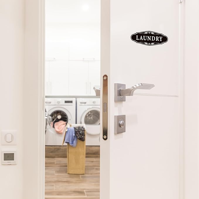 Laundry Room Door Sign for Business and Home，Self-adhesive Waterproof Cute Laundry Room Door Sticker Decals for House, Apartment, Hotel Laundromat Decor（Black）