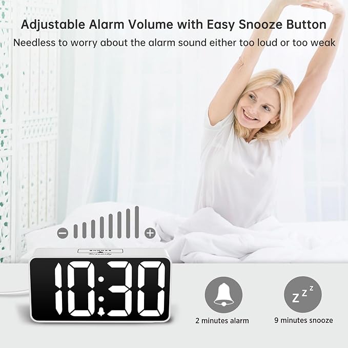 DreamSky Small Digital Alarm Clock for Bedroom, Large Big Numbers Display with Brightness Dimmer, Electric Bedside Desk Clock with USB Charging Port, Adjustable Alarm Volume, USB-C Adapter Powered