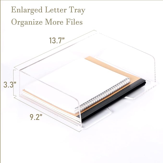HeZone Acrylic Paper Tray Desk Organizers and Office Suplies Document Storage Enlarged Letter Tray Clear Paper Organizer (Large Horizontal)…