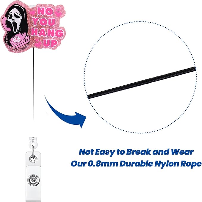 BVIIE No You Hang Up Funny Ghost Badge Reel, Retractable ID Card Pink Badge Holder, Name Tag Medical Work Badge Clip for ED ICU Surgery Nurses Station RN MA CNA ER Night Shift Nurse Doctor