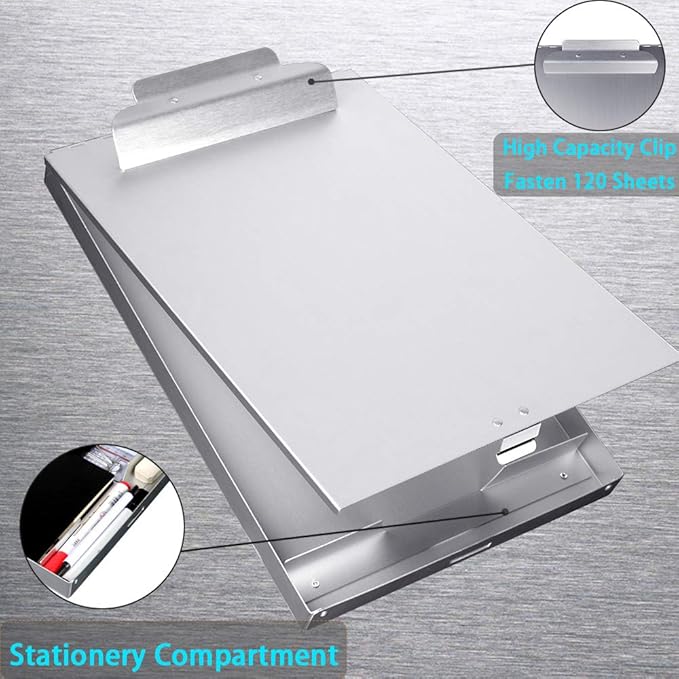 ROCOFF Metal Clipboard with Storage - Letter Size Aluminum Clipboards, Heavy Duty Storage Clipboard - Great for Office, Jobsite or Classroom, Single Compartment