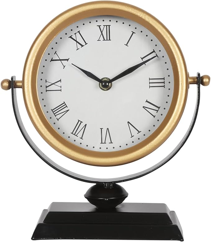 QIYAODECO Desk Clock - Classic Vintage Clock and Decorative Shelf Decor,Silent Non-Ticking Clock with Distressed Metal Frame for Office, Living Room or Bedroom