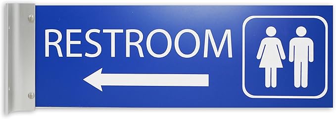 ALPHA DOG SIGNS Corridor Projecting Hallway Bathroom Sign, Left Arrow, 4"x12" Double Sided, Indoor/Outdoor, Easy Install, Durable Business Wayfinding Plaque, USA-Made (Blue)