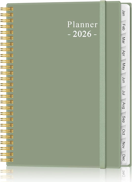 2026 Planner - Academic Planner 2026 from January 2026 to December 2026 with 12 Monthly Tabs, Flexible Cover, Inner Pocket, 8.5" x 11", Green